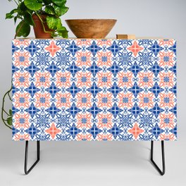 Cheerful Retro Modern Kitchen Tile Mini Pattern Red and Navy Blue Credenza
