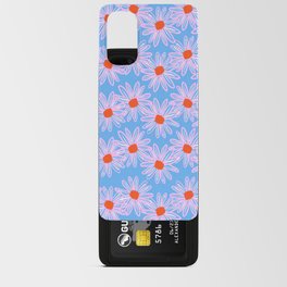 Mid-Century Modern Inked Daisies Pink on Blue Android Card Case