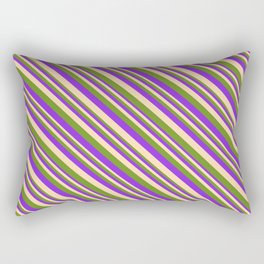 [ Thumbnail: Purple, Tan, and Green Colored Lines Pattern Rectangular Pillow ]