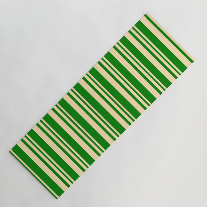 Beige and Green Colored Lined/Striped Pattern Yoga Mat