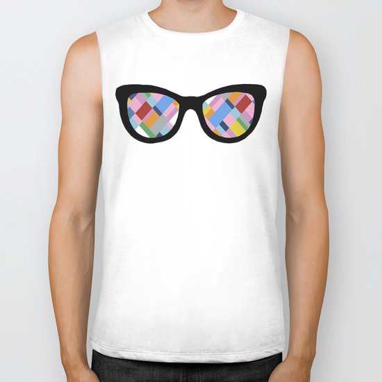 Map 45 Glasses on Sky Blue Biker Tank