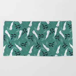 Leaf Pattern On Green Blue Background Beach Towel