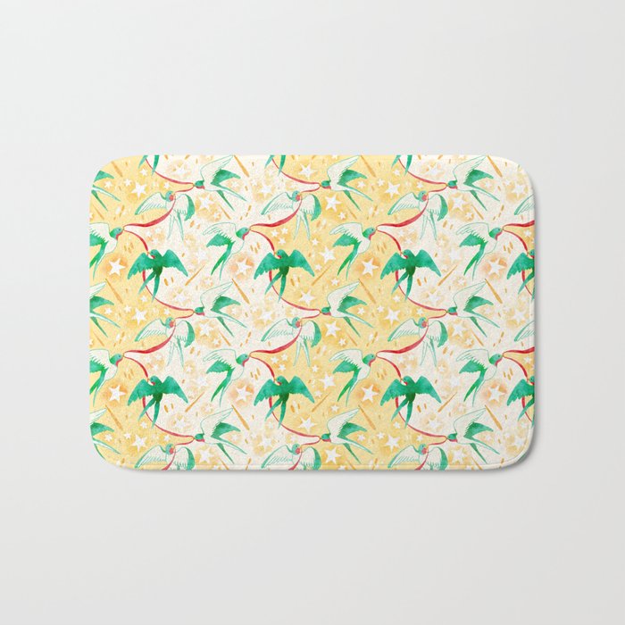 Swallows carrying Ribbons shuttle between Meteor Showers (Amber/Ivory) Bath Mat