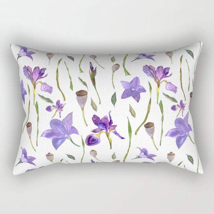 purple iris watercolor pattern Rectangular Pillow