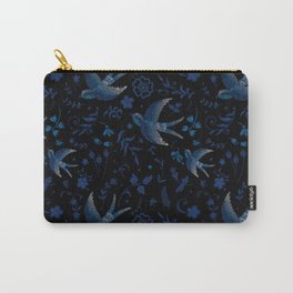 Embroidered Blue Birds Carry-All Pouch