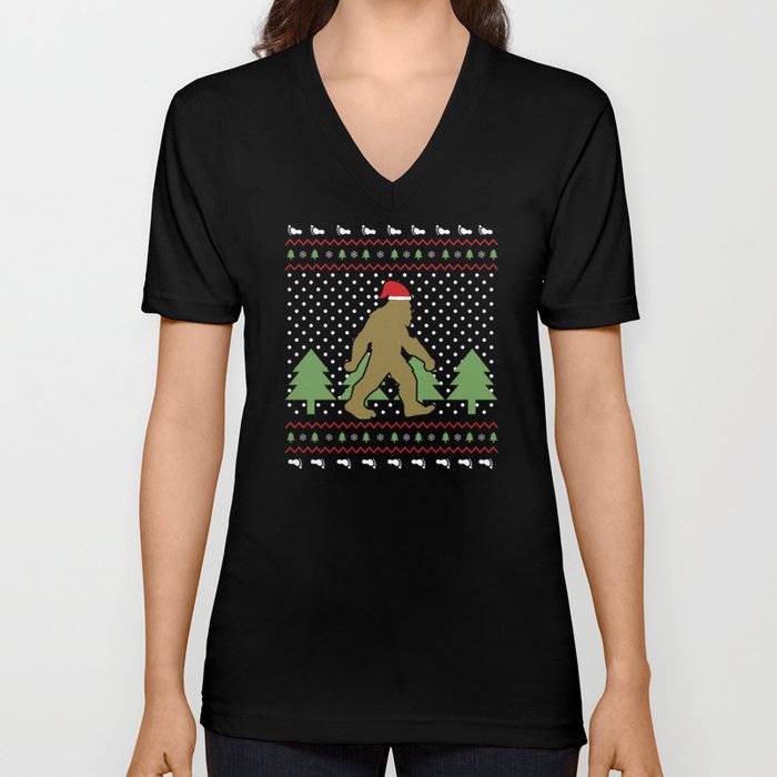 Bigfoot Christmas V Neck T Shirt