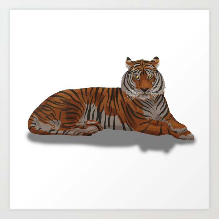  brown tiger lying down and watching, digital painting Art Print