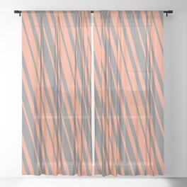 [ Thumbnail: Light Salmon and Grey Colored Striped/Lined Pattern Sheer Curtain ]