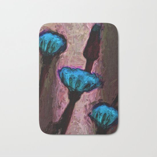 Turquoise Dandelion Flowers with Burgundy and Pink Bath Mat
