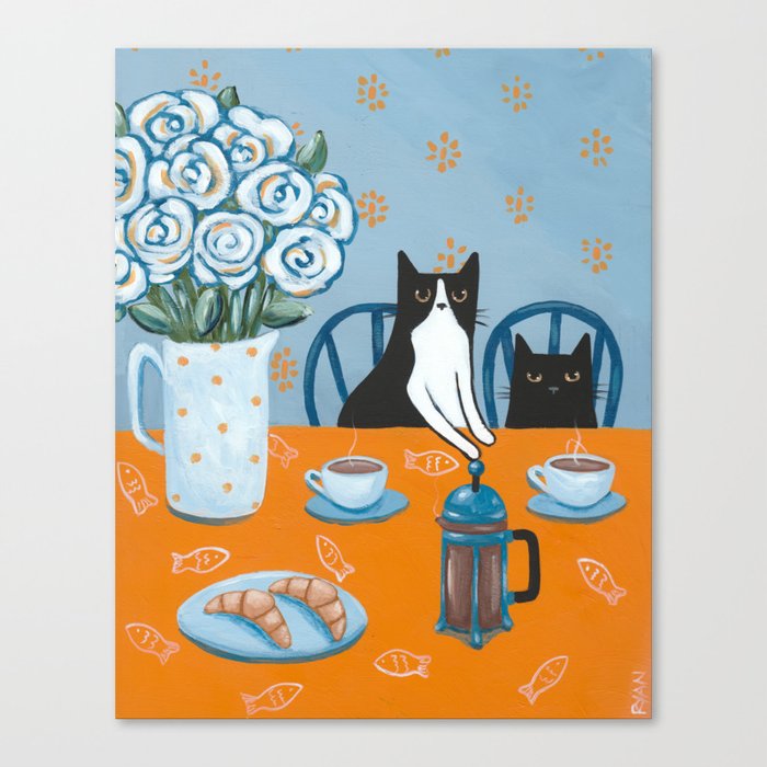 Cats and a French Press Canvas Print