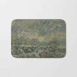 Reminiscence of Brabant Bath Mat | Yellow, Post Impressionism, Dull, France, Landscape, Vangogh, Grey, Green, Sky, Oilpaint 