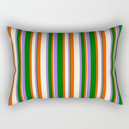 [ Thumbnail: Purple, Dark Green, Red & Beige Colored Pattern of Stripes Rectangular Pillow ]