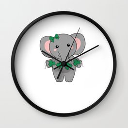 Elephant With Shamrocks Cute Animals For Luck Wall Clock