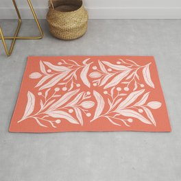 Coral and blush pink minimalist floral print Rug
