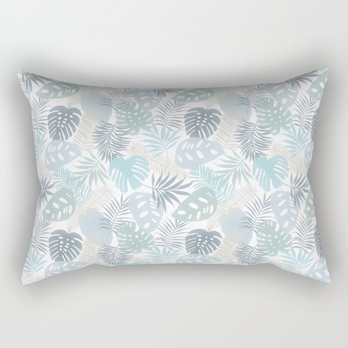 Tropical Leaves Pattern Blue Rectangular Pillow