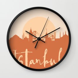ISTANBUL TURKEY CITY SUN SKYLINE EARTH TONES Wall Clock