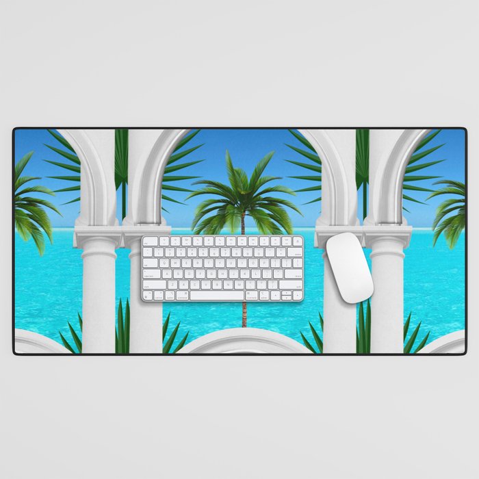 Tropical,palm trees, Arch,arches,arcade,medieval,statues,columns,Italian style  Desk Mat