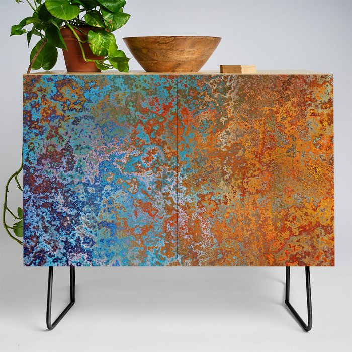 Vintage Rust, Copper and Blue Credenza