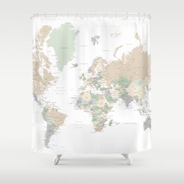 World map with cities, "Anouk" Shower Curtain