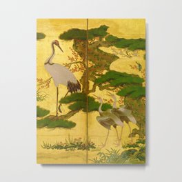 16th Century Japanese Birds & Flowers Metal Print | Boho, Leaf, Nature, Birds, Painting, Floral, Retro, Bohemian, Digital, Crane 
