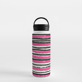 Horizontal pink and black striped pattern - handpainted Water Bottle