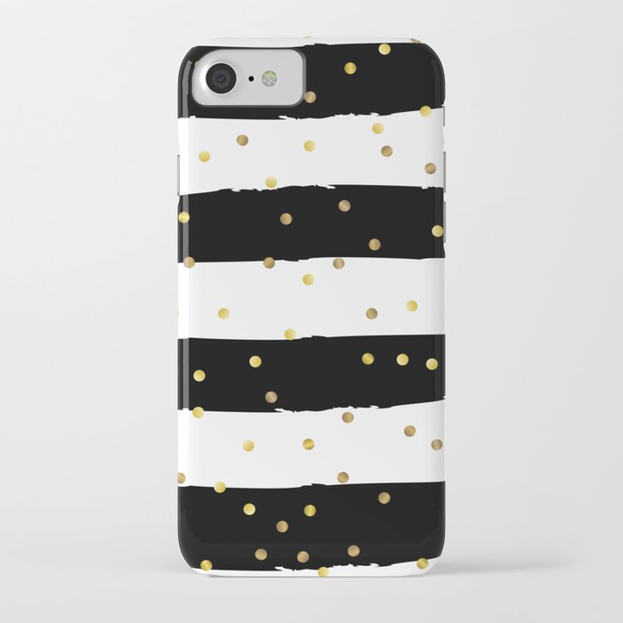 Black and white grunge striped background with Gold confetti iPhone Case