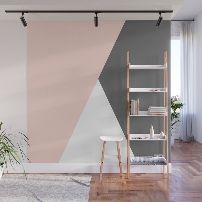 Elegant blush pink grey geometric triangles Wall Mural by