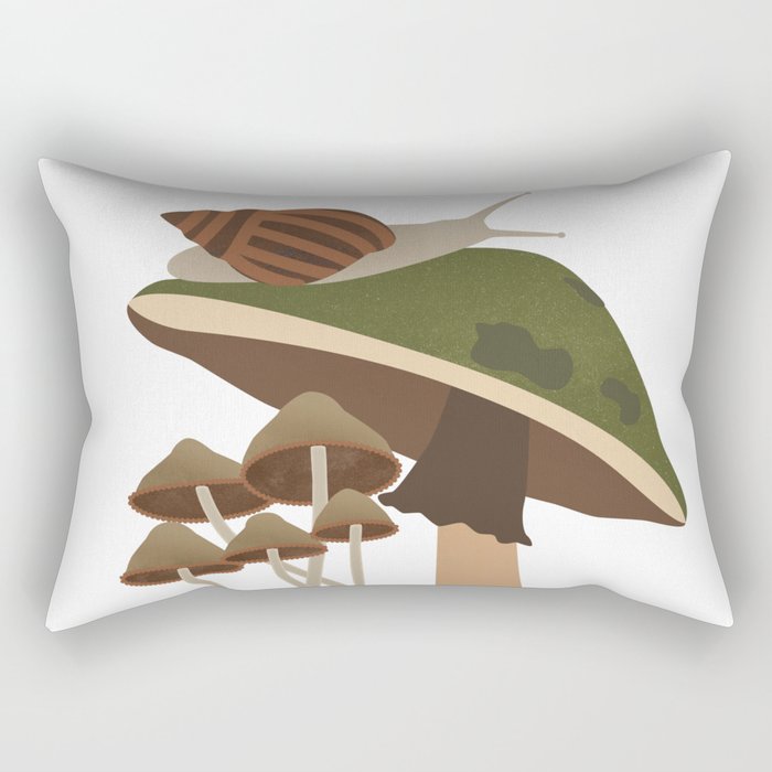 Green Mushroom, Tiny Mushrooms, and a Snail Rectangular Pillow