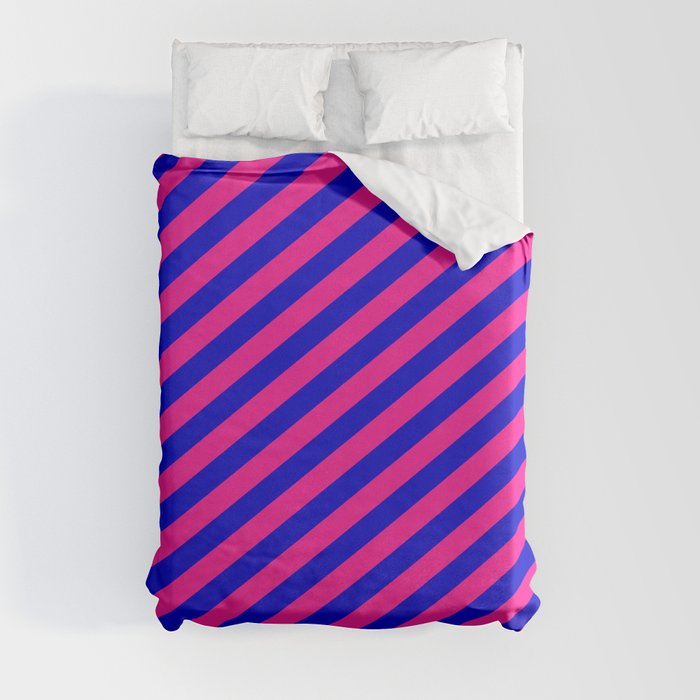 Deep Pink & Blue Colored Striped/Lined Pattern Duvet Cover