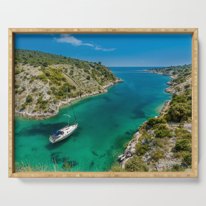 Trogir, Croatia, Boat Sailing, Blue Ocean  Serving Tray