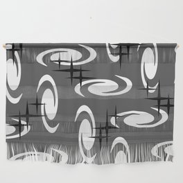 Retro Atomic Age Swirls Stars Pattern Dark Gray Wall Hanging