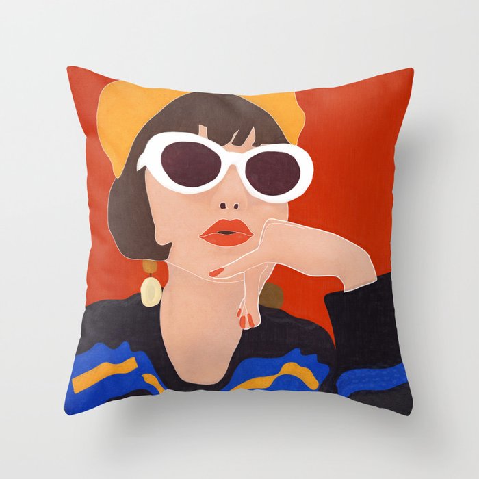 Colorful Woman Portrait Throw Pillow
