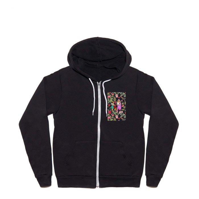 Cupid Dealing Red Hearts in The Rose Garden - Colorful Illustration for Valentine's Day   Full Zip Hoodie