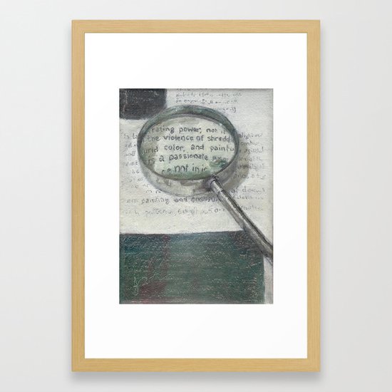 The Testy Text Magnifying Glass Wording In Book Literature Green And White Framed Art Print By Jackiegomezartist Society6
