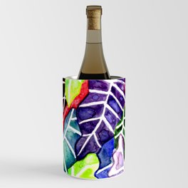 Abstract Watercolor of Bright Tropical Leaves Wine Chiller