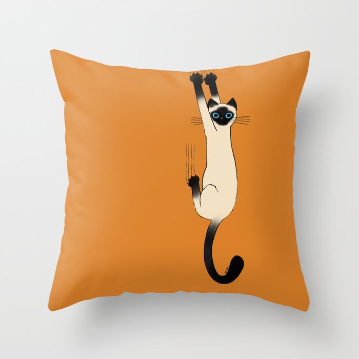 Siamese Cat Hanging On Throw Pillow
