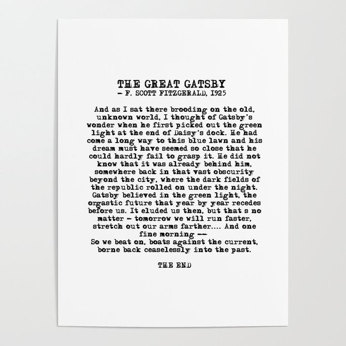 Ending of The Great Gatsby - Fitzgerald quote Poster
