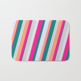 [ Thumbnail: Deep Pink, Teal, Light Grey, Lavender, and Light Salmon Colored Lined Pattern Bath Mat ]