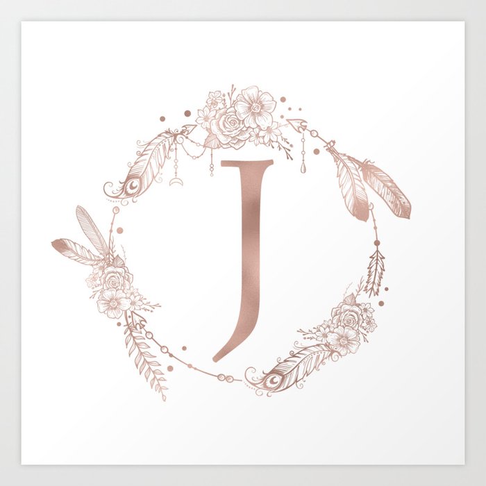 Letter J Rose Gold Pink Initial Monogram Art Print By