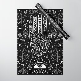 Black background occult pattern with mystical chalk signs Wrapping Paper