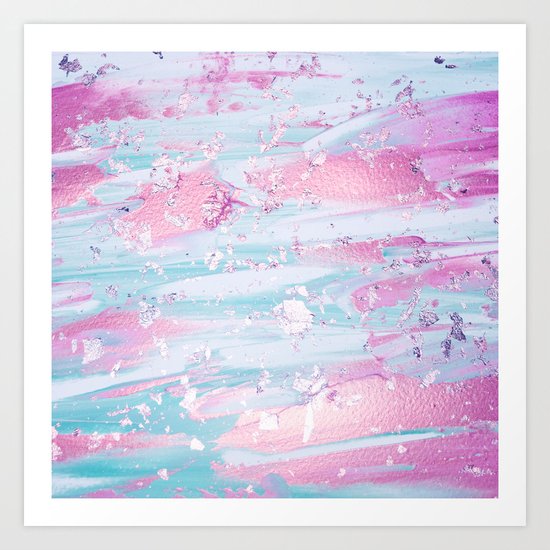 Shine Shimmer Pastel Pink and Blue Modern Art Print