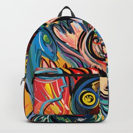 Yellow Life With Birds Street Art Backpack | Eyes, African, Ink, Yellow, Love, Poster, Red, Art, Urban, Pattern 
