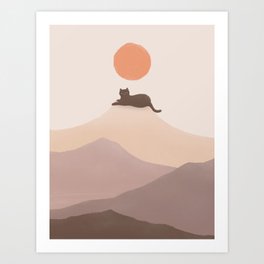 Good Morning Meow 6 - Join Landscape Mountain print  Art Print