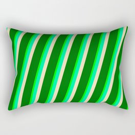 [ Thumbnail: Lime, Green, Tan & Dark Green Colored Striped/Lined Pattern Rectangular Pillow ]