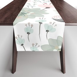 Flower and leaf pattern in tropical green and pink tones and pastels with seamless background Table Runner