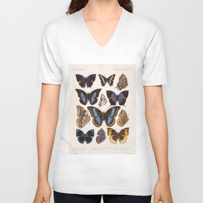 Vintage Scientific Insect Butterfly Moth Biological Hand Drawn Species Art Illustration V Neck T Shirt