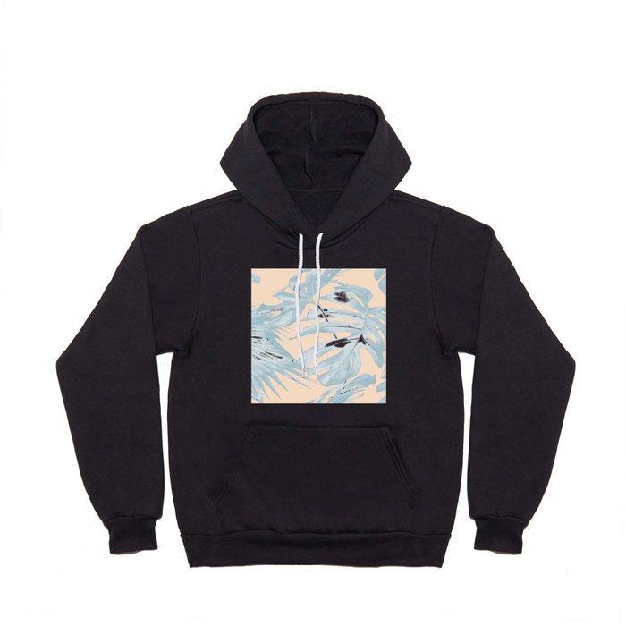 Tropical Plants Blue on Peach Coral Hoody