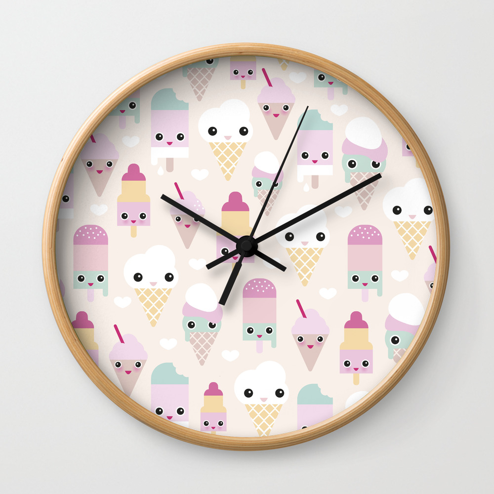 photo Cute Kawaii Clock cute kawaii summer japanese ice cream cones and popsicle p wall clock by littlesmilemakersstudio