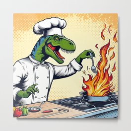 T-Rex Cooking Disaster Metal Print