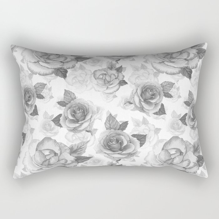 Hand painted black white watercolor roses floral pattern Rectangular Pillow
